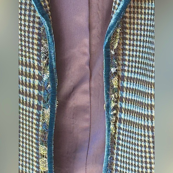 Worth Wool Suit Plaid With Blue Velvet Trim. Straight Skirt Woman’s Size 16 - Picture 9 of 16